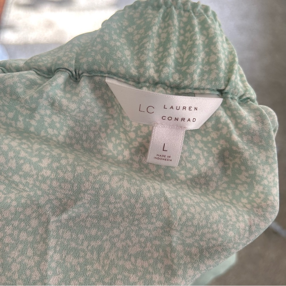 🦋 LC Lauren Conrad Mint Floral Ruffle Midi Skirt Large Medium Easter Spring - Picture 2 of 6